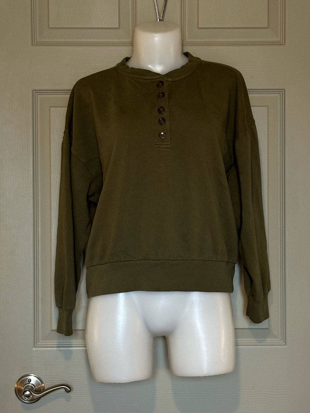 GAP Olive Green Henley Button Fleece Sweatshirt - Size Medium